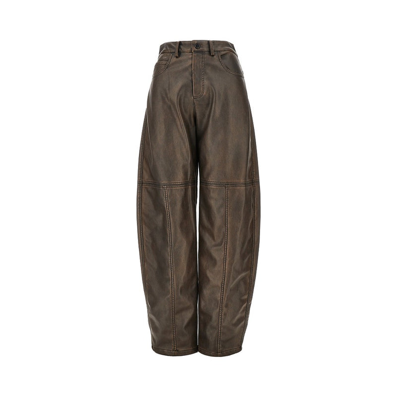 Pinko Pinko Faux Leather Barrel Leg Pants Brown - World Class Fashion