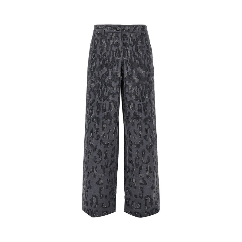 Pinko Pinko Strass-Embellished Leopard Pants Grey Women - World Class Fashion