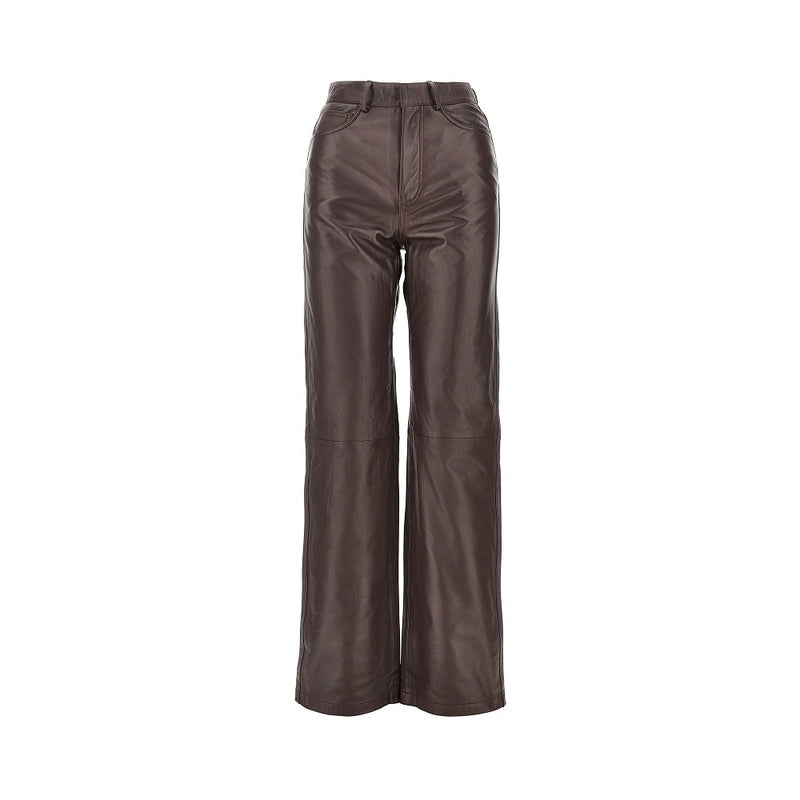 Rotate Rotate Leather Straight Leg Pants Brown - World Class Fashion