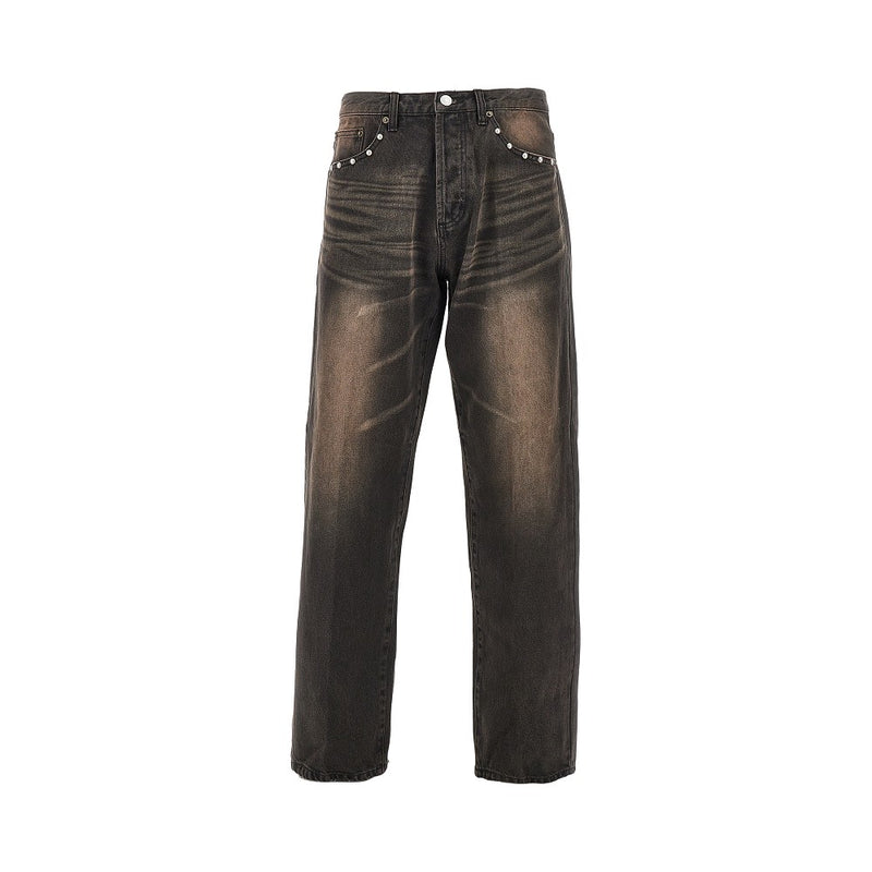 Obey Obey Studded Boxcar Straight Leg Jeans Brown - World Class Fashion