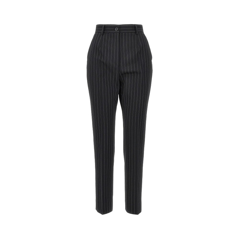 Dolce&gabbana Dolce&Gabbana Pinstriped Stretch Wool Pants Black - World Class Fashion
