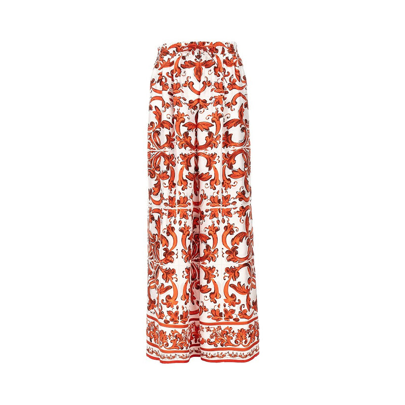 Dolce&gabbana Dolce&Gabbana Silk Maiolica Print Pants White - World Class Fashion