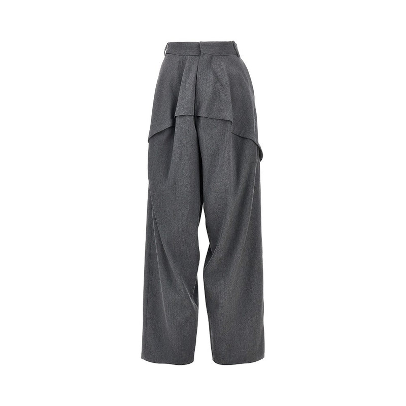 Loewe Loewe Wide Leg Paneled Wool Pants Grey Women - World Class Fashion