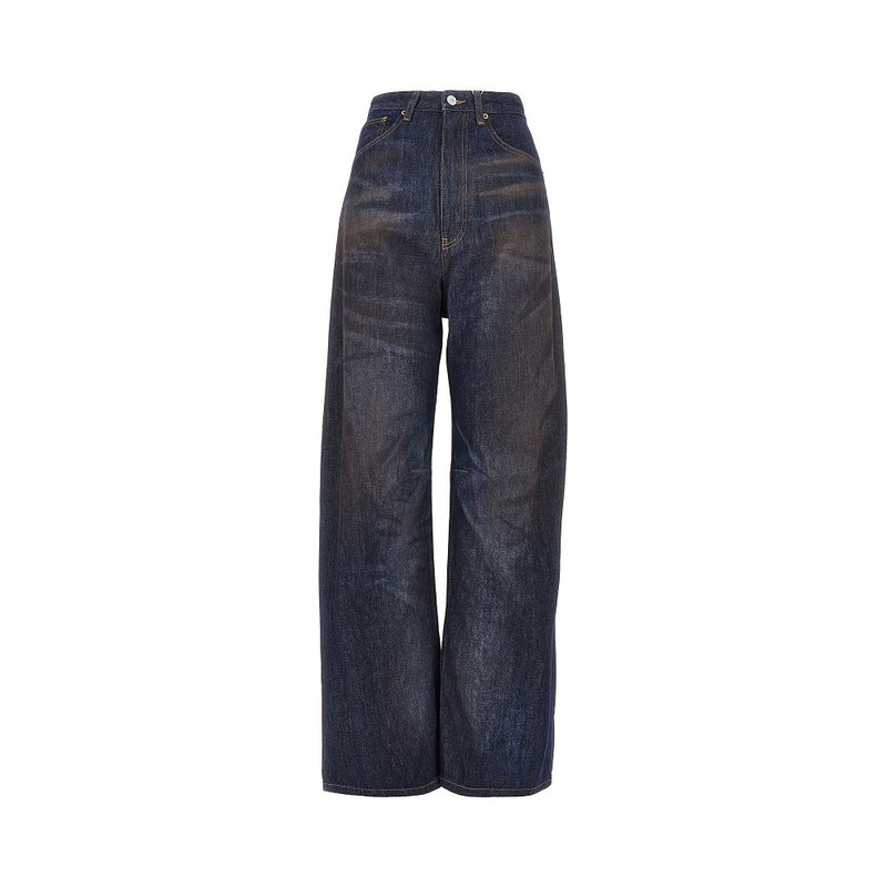 Mm6 Mm6 Used Effect Wide Leg Jeans Blue Women - World Class Fashion
