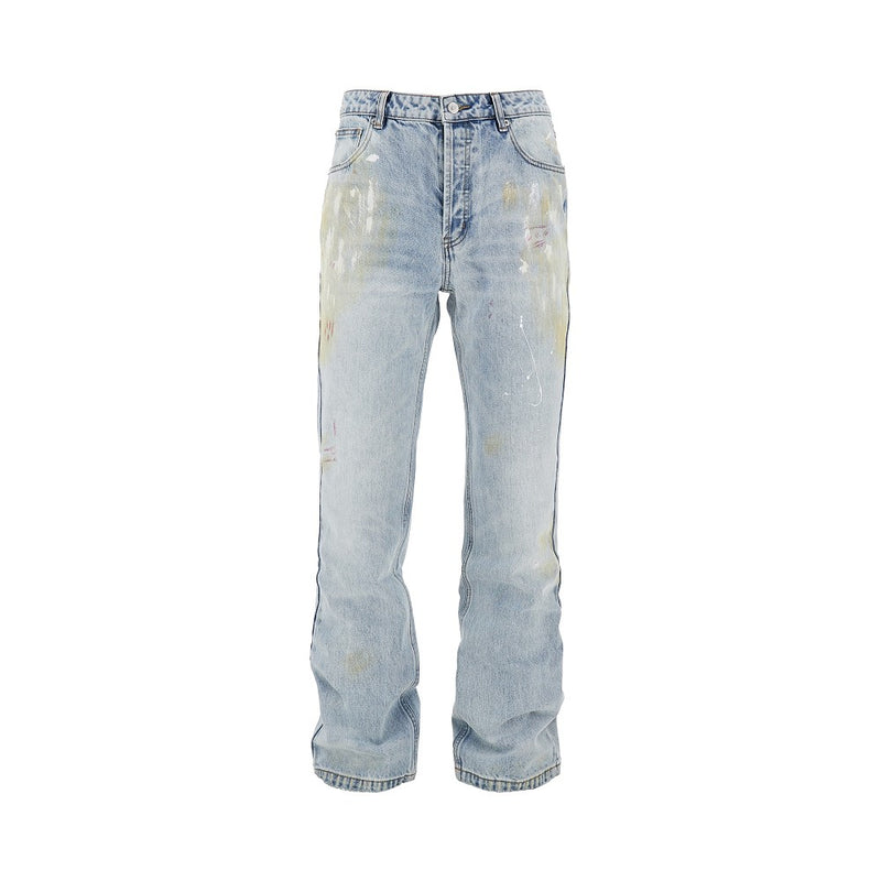 Cole Buxton Cole Buxton Paint Marked Straight Leg Jeans Blue - World Class Fashion
