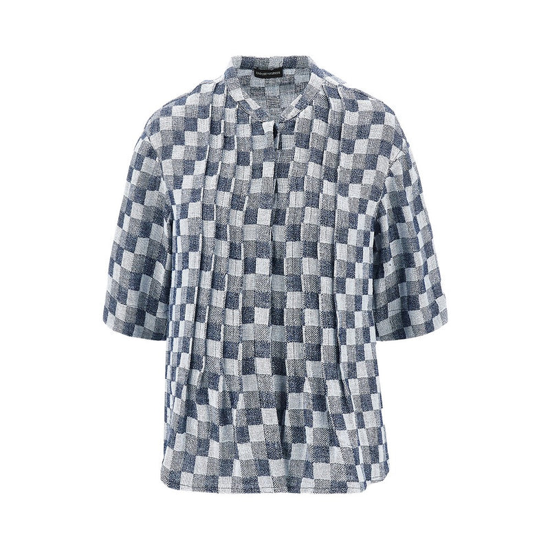 Emporio Armani Emporio Armani Linen-blend Gauze Top Blue - World Class Fashion