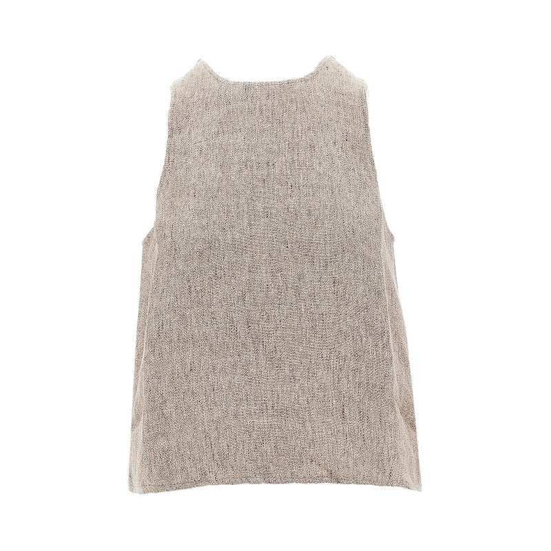 Emporio Armani Emporio Armani Linen Top with Faux Leather Brown - World Class Fashion