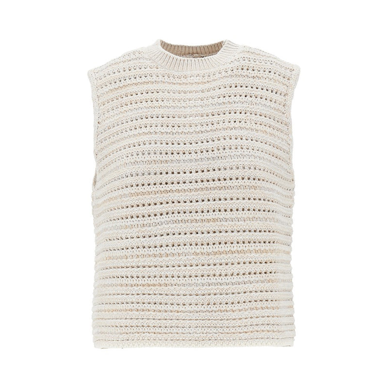 Emporio Armani Emporio Armani Openworked Knit Top Beige - World Class Fashion
