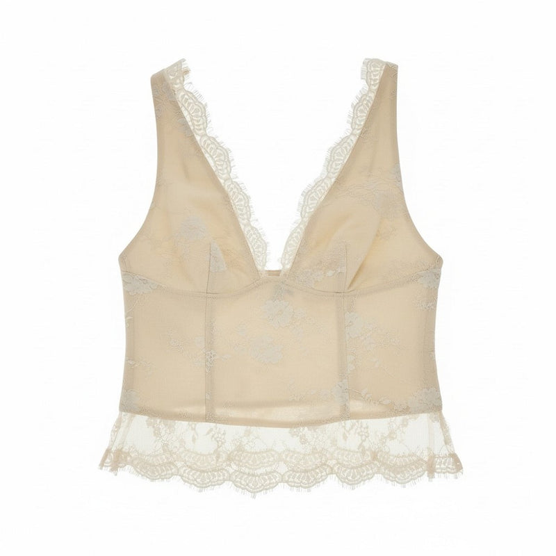 Pinko Pinko Bonded Linen and Lace Top White - World Class Fashion