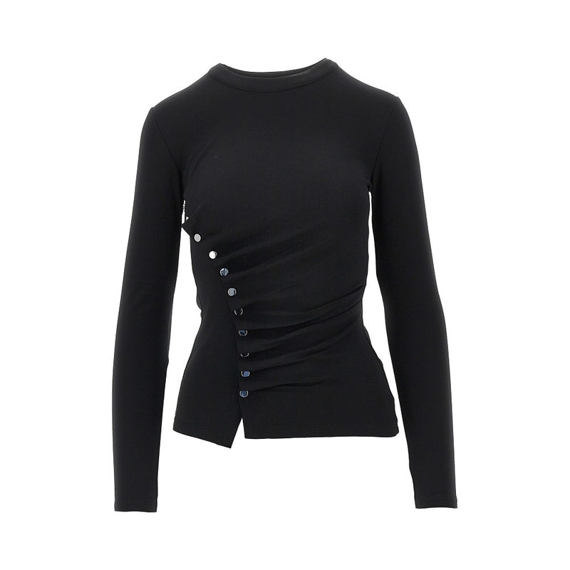 Rabanne Rabanne Draped Jersey Top With Press-studs Black - World Class Fashion