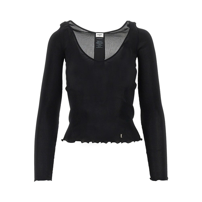Saint Laurent Saint Laurent Silk Top With Cassandre Detail - World Class Fashion
