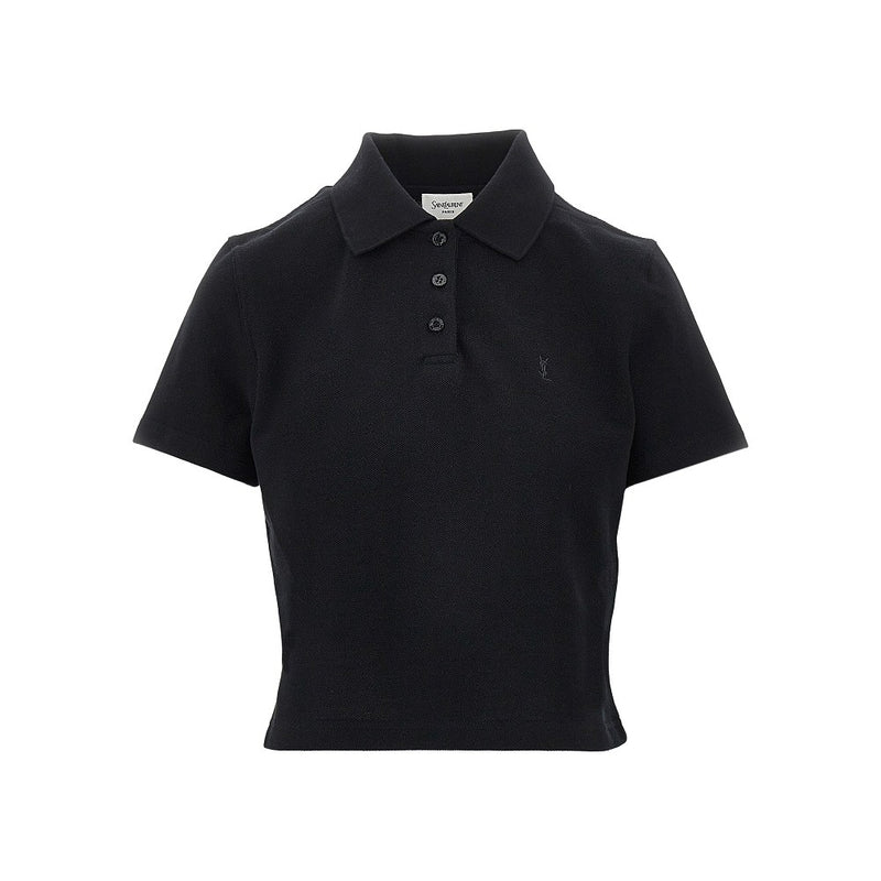 Saint Laurent Saint Laurent Cassandre Embroidery Cropped Polo Shirt Black - World Class Fashion