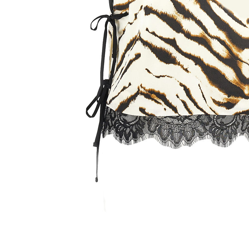 Ganni Ganni Satin Zebra-striped Top Multicolor Women - World Class Fashion