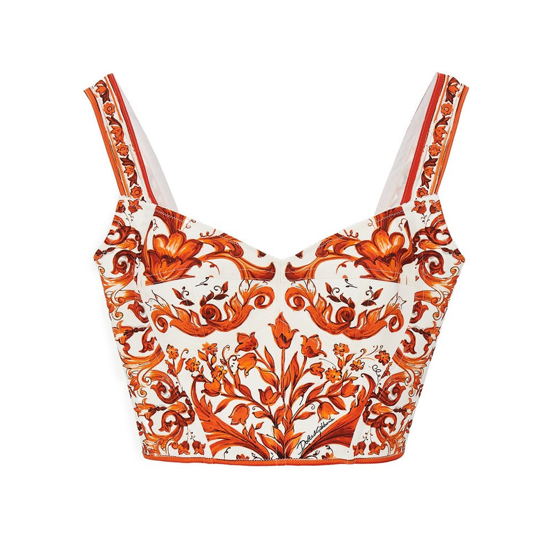 Dolce&gabbana Dolce&Gabbana Charmeuse Top Maiolica Print Orange - World Class Fashion