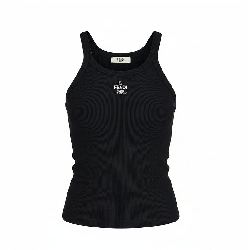 Fendi Fendi Ribbed Tank Top with Logo Embroidery Black - World Class Fashion