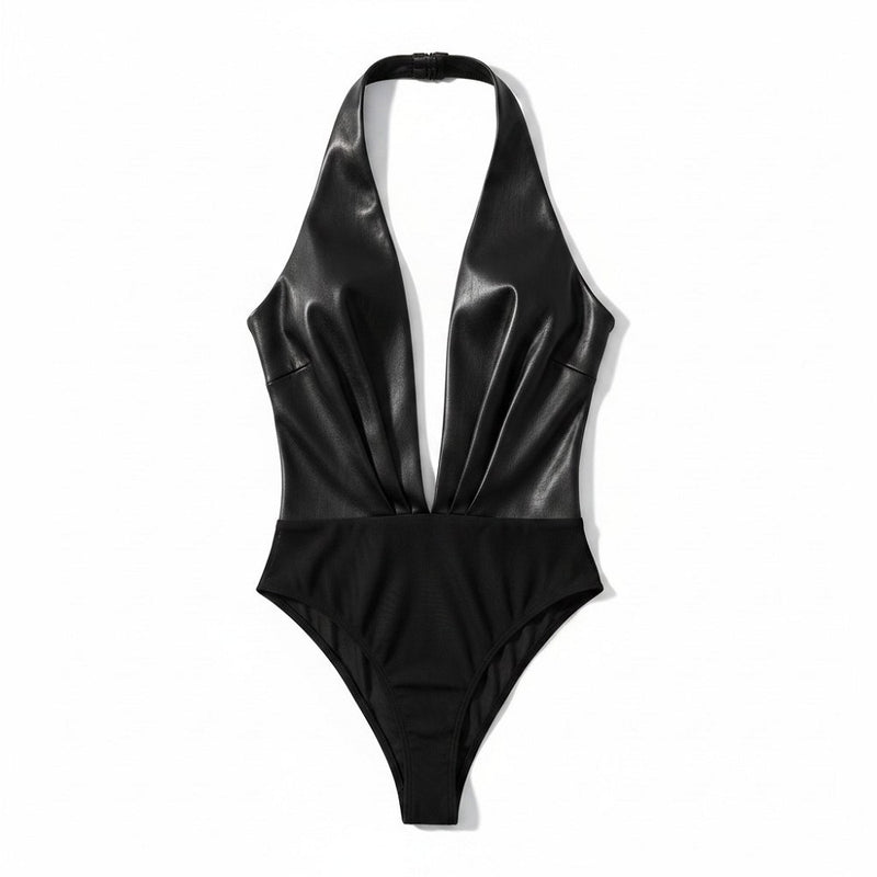 The Andamane The Andamane Faux Leather Bodysuit Black Women - World Class Fashion