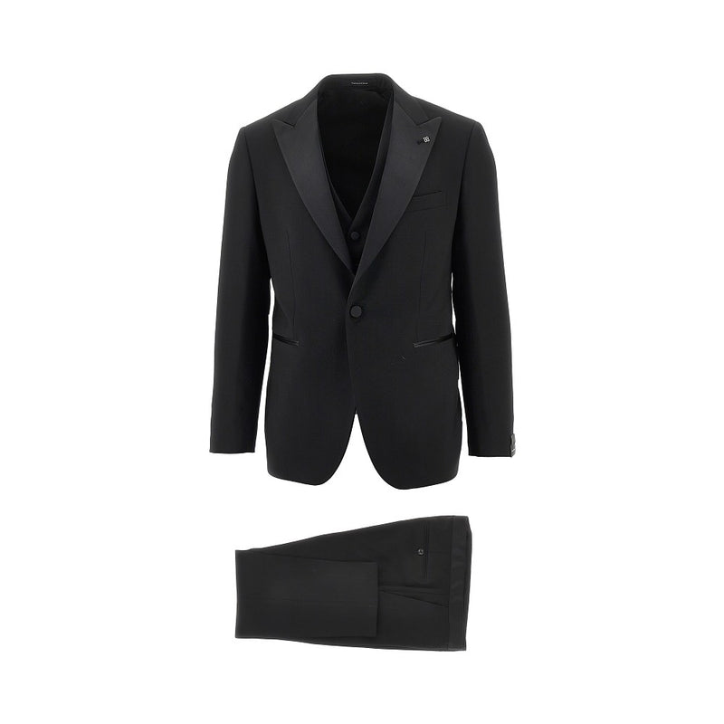 Tagliatore Tagliatore Super 120's Wool Tuxedo Suit Black - World Class Fashion