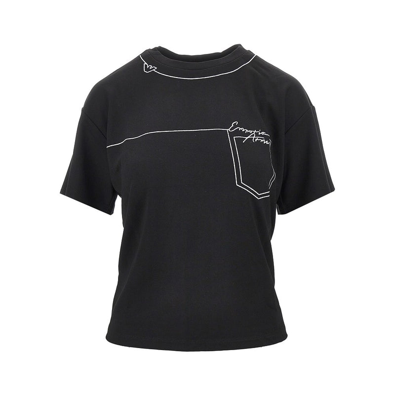 Emporio Armani Emporio Armani Embroidered Jersey T-shirt Black Women - World Class Fashion