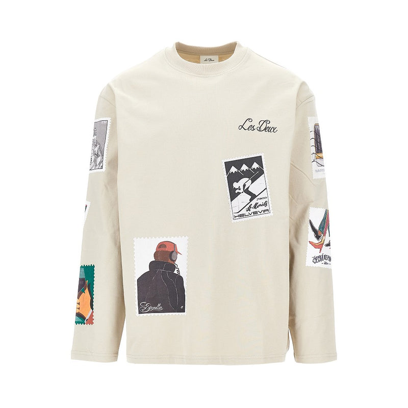 Les Deux Les Deux Printed Cotton T-shirt Beige Men - World Class Fashion