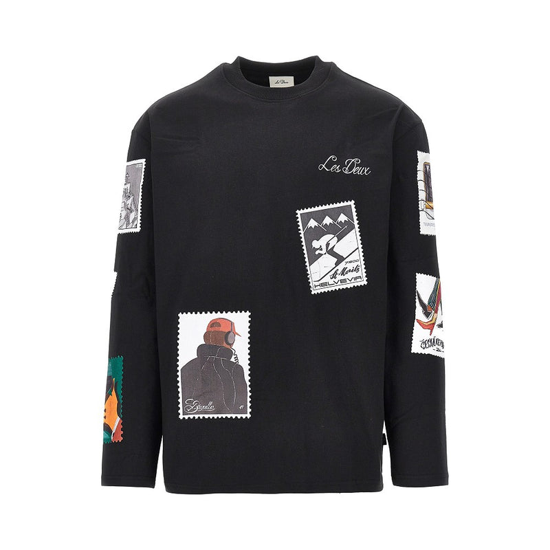 Les Deux Les Deux Printed Cotton T-shirt Black - World Class Fashion