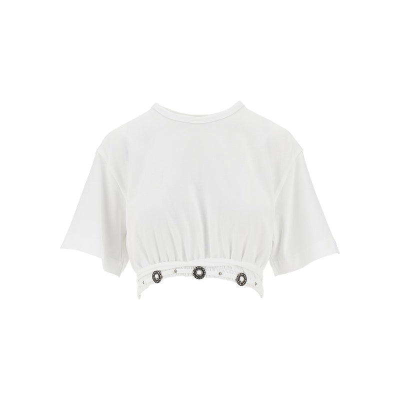 Pinko Pinko Cropped T-shirt With Texan Details White - World Class Fashion