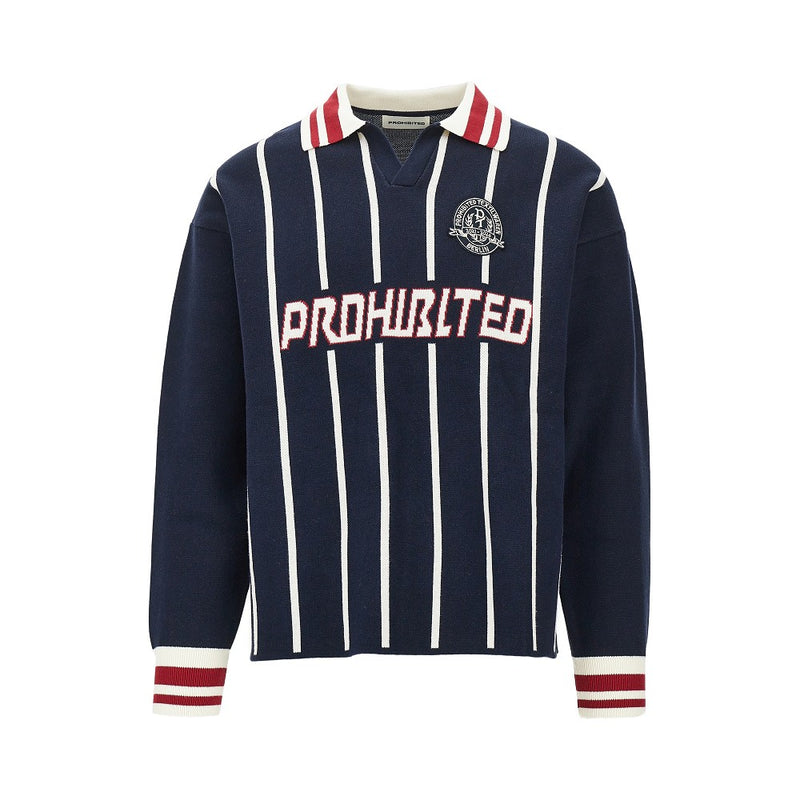 Prohibited Prohibited Field Numbers Knitted Polo Sweater Blue - World Class Fashion