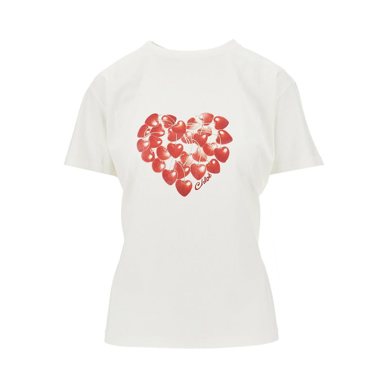 Chloe Chloe Cherry Heart Print T-shirt White Women - World Class Fashion