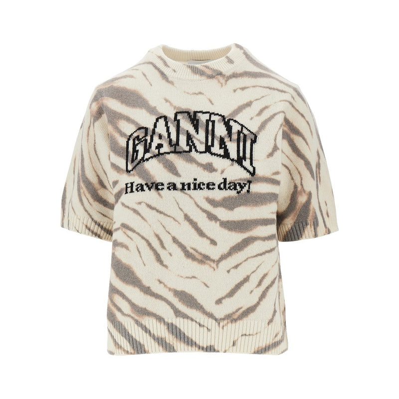 Ganni Ganni Knitted Top Zebra-striped White Women - World Class Fashion
