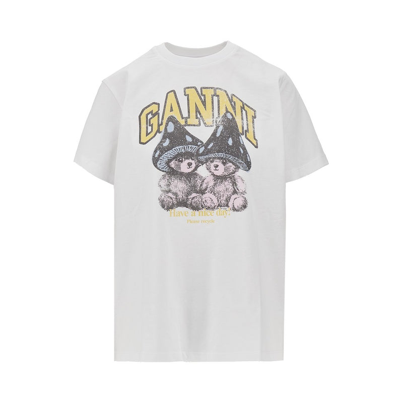 Ganni Ganni 'Mushroom Teddy' Print T-shirt White Women - World Class Fashion