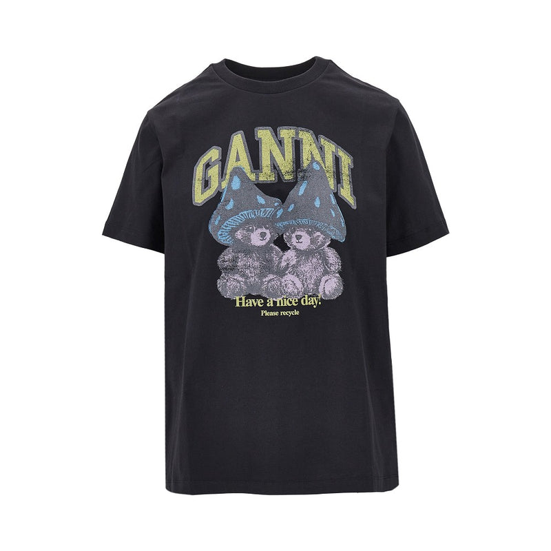 Ganni Ganni Mushroom Teddy Print T-shirt Black - World Class Fashion
