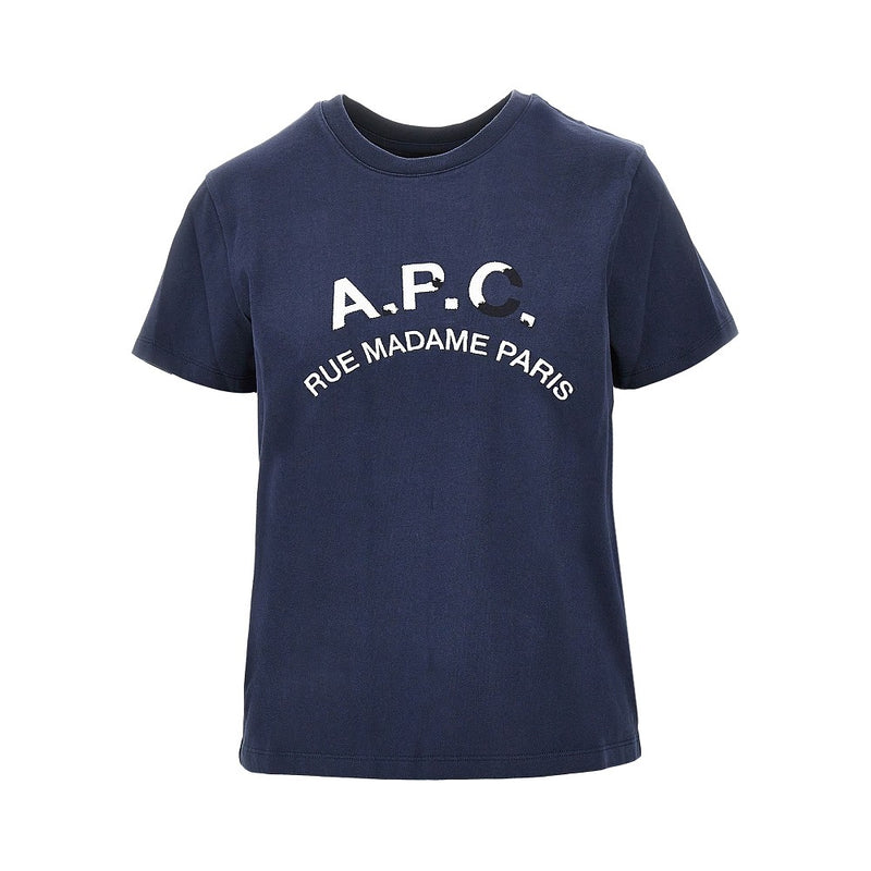 A.P.C. A.P.C. Vintage Effect Logo Embroidery T-shirt Blue - World Class Fashion