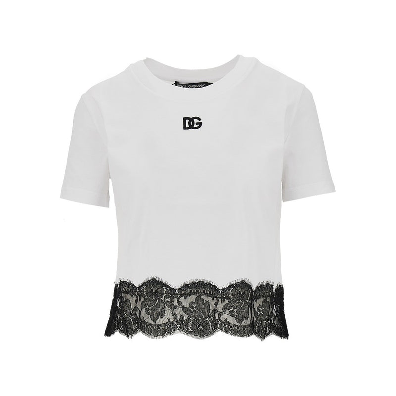 Dolce&gabbana Dolce&Gabbana Cropped T-shirt with Lace White Women - World Class Fashion