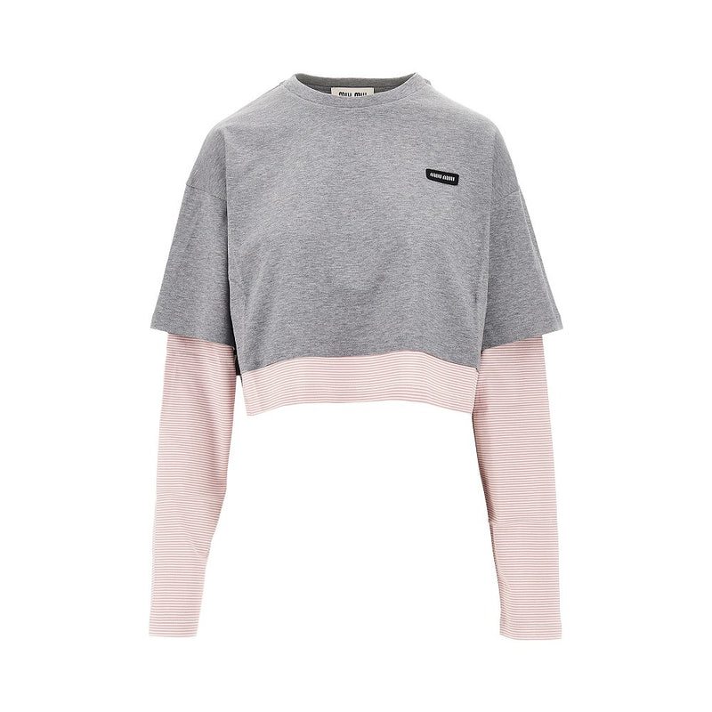 Miu Miu Miu Miu Layering Effect Cropped T-shirt Grey - World Class Fashion