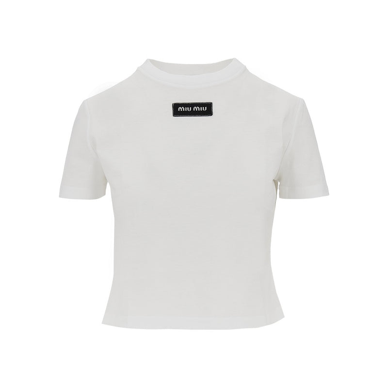 Miu Miu Miu Miu Logo Patch Cropped T-shirt White Women - World Class Fashion