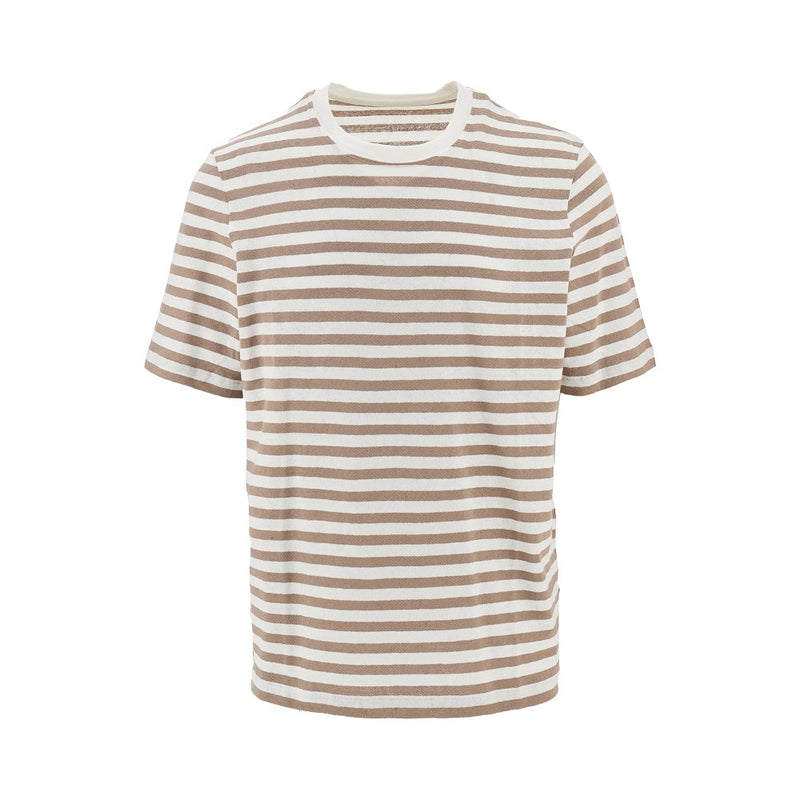 Majestic Filatures Majestic Filatures Striped Cotton Linen T-shirt Beige - World Class Fashion