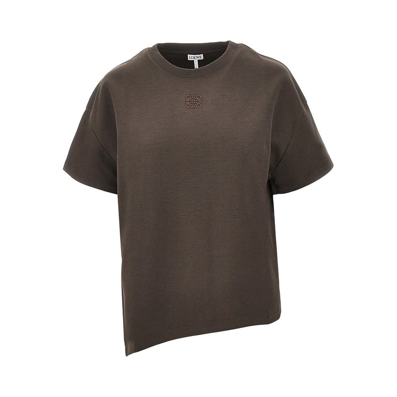 Loewe Loewe Anagram Embroidery Asymmetrical T-shirt Brown - World Class Fashion