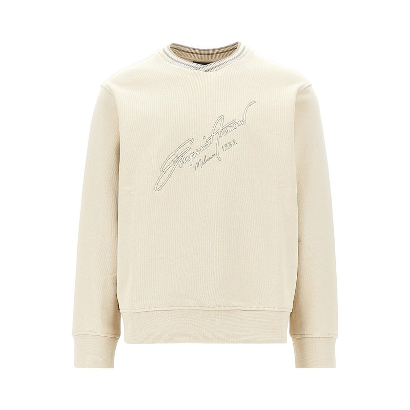 Emporio Armani Emporio Armani Logo Embroidery Crewneck Sweatshirt Beige - World Class Fashion