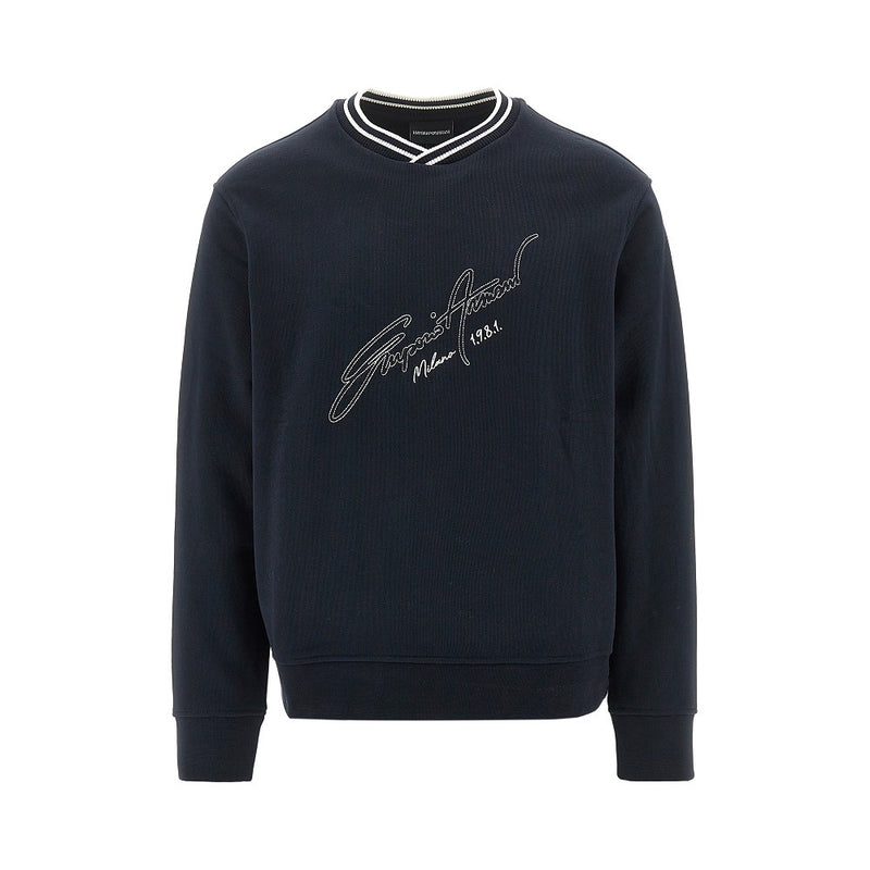 Emporio Armani Emporio Armani Logo Embroidery Crewneck Sweatshirt Blue - World Class Fashion