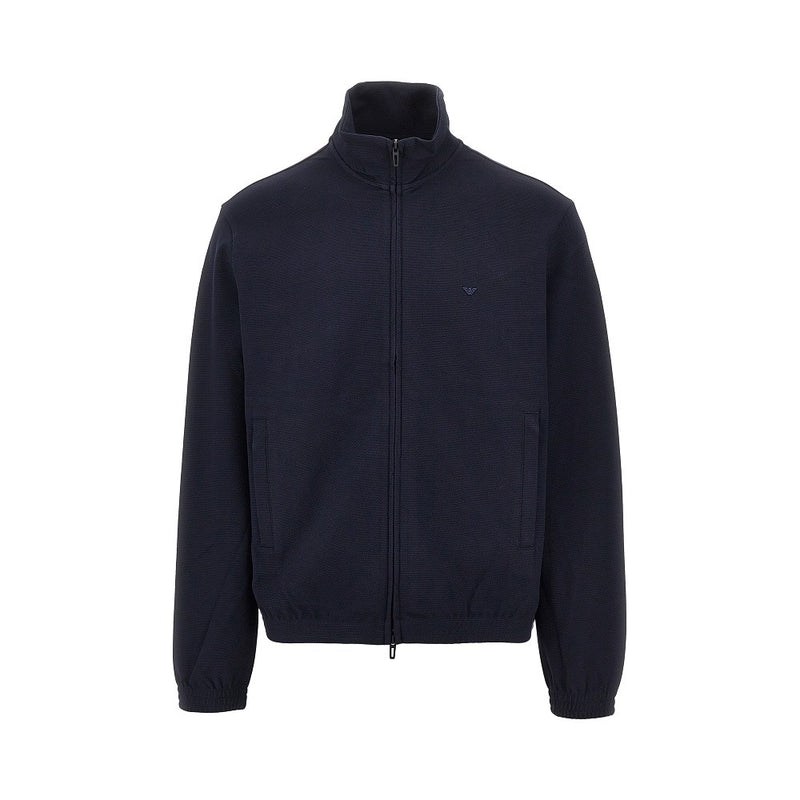Emporio Armani Emporio Armani Piquet Jersey Full-zip Sweatshirt Blue - World Class Fashion