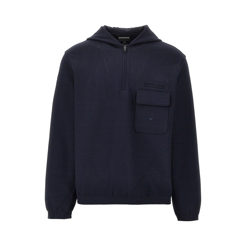 Emporio Armani Emporio Armani Piquet Jersey Hoodie Blue Men - World Class Fashion