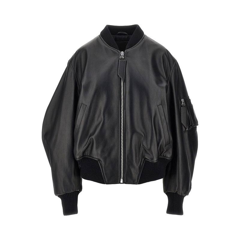 The Attico The Attico Anja Leather Bomber Jacket Black - World Class Fashion