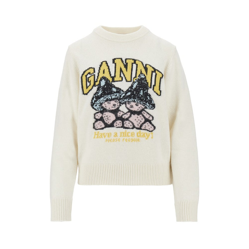 Ganni Ganni Mushroom Teddy Wool-blend Sweater White - World Class Fashion