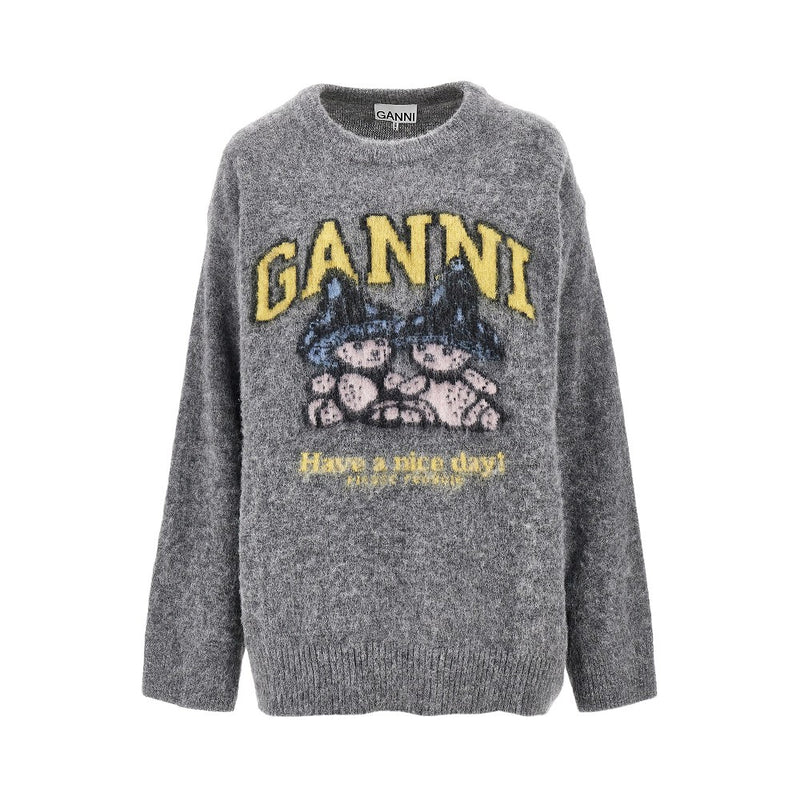 Ganni Ganni Mushroom Teddy Alpaca-blend Sweater Grey - World Class Fashion