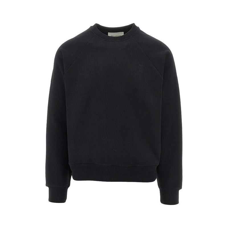 Ami Ami Embossed Ami De Coeur Crewneck Sweatshirt Black - World Class Fashion