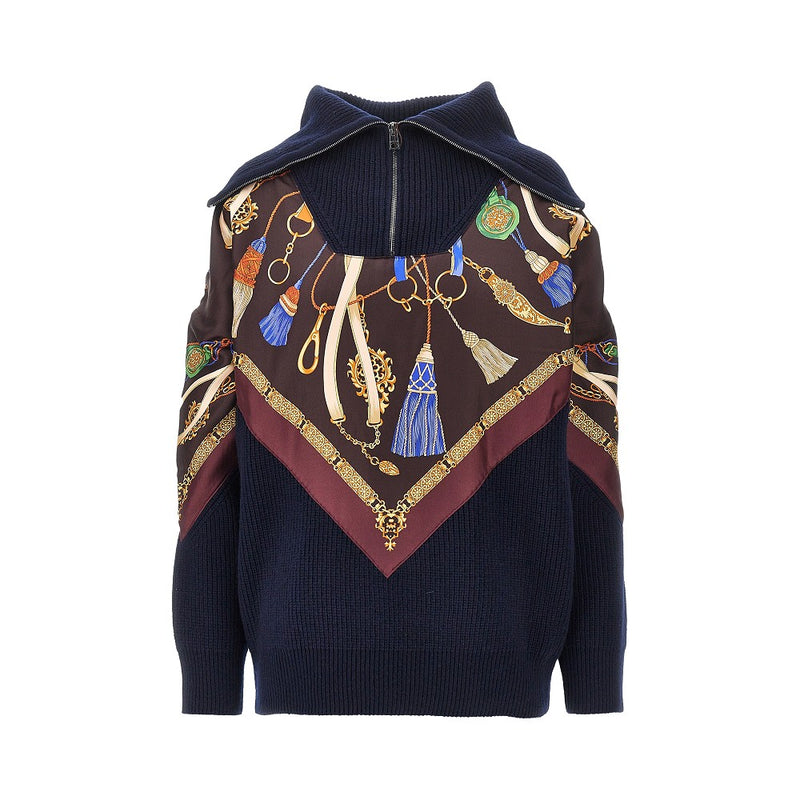 Etro Etro Wool Cashmere Sweater with Silk Insert Blue - World Class Fashion