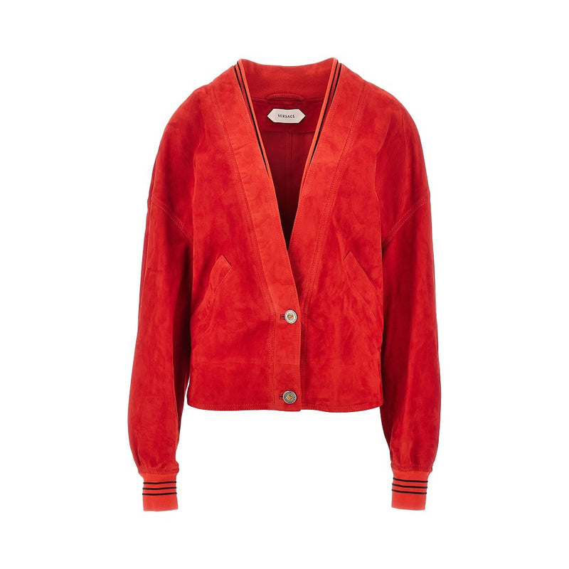 Versace Versace Suede Leather Cardigan Red Women - World Class Fashion