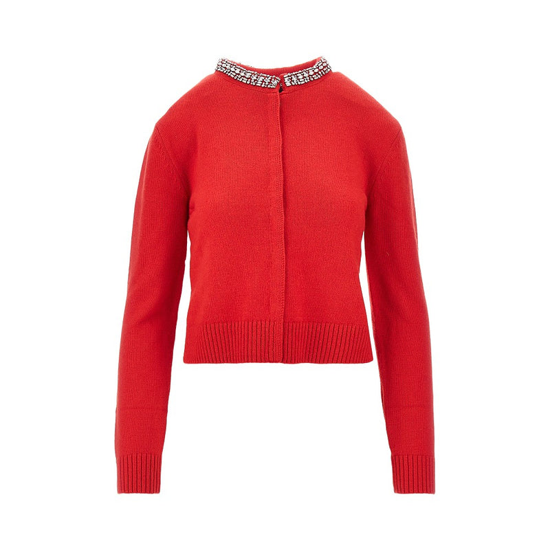 Pinko Pinko Wool-blend Cardigan with Crystals Red - World Class Fashion