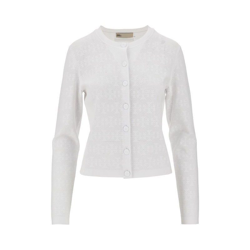 Tory Burch Tory Burch T Monogram Pointelle Knit Cardigan White - World Class Fashion