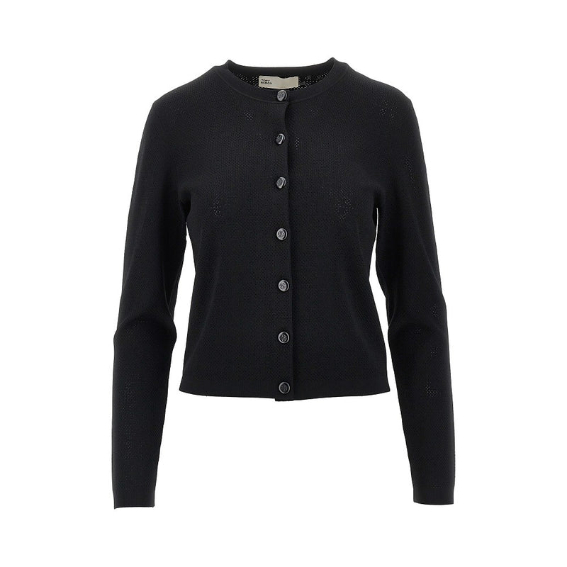 Tory Burch Tory Burch T Monogram Pointelle Knit Cardigan Black - World Class Fashion