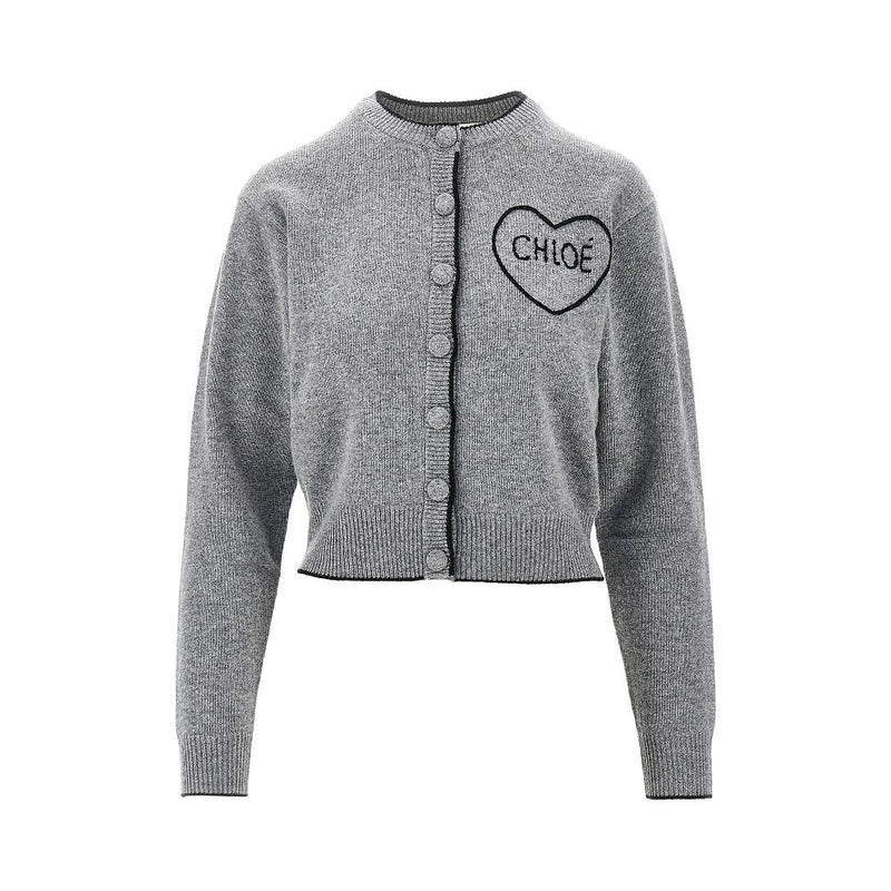 Chloe Chloe Logo Embroidery Wool Cashmere Cardigan Grey - World Class Fashion